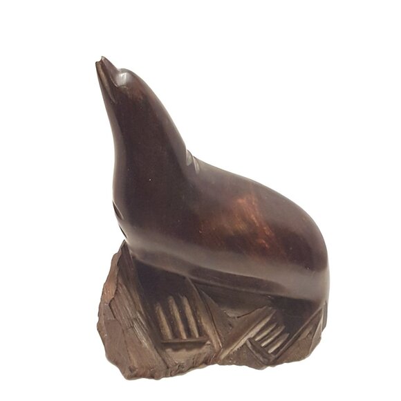Vintage Iron Wood Hand Carved Folk Art Sculpture Sea Lion Seal MCM Modernist - Picture 4 of 8